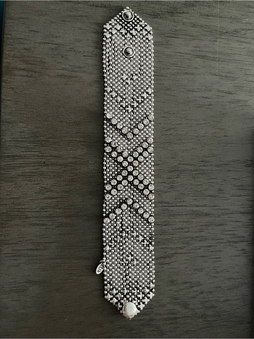 Liquid Metal Silver Crystal Beaded Wide Bracelet
